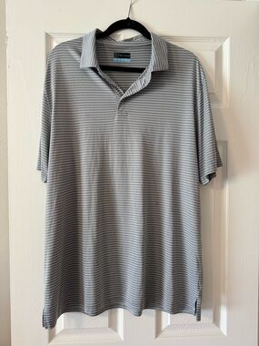PGA Tour Gray and White Striped Performance Polo - Men's